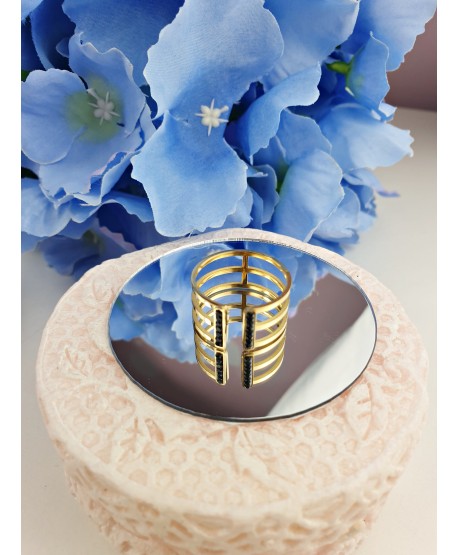 Pierścionek stal z czarnym zdobieniem