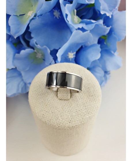 Pierścionek stal czarna ceramika
