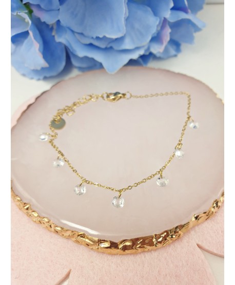 Bransoletka stal z cyrkoniami w złocie