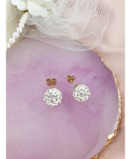 Kolczyki stal kulki shamballa białe