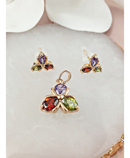 Komplet zawieszka i kolczyki kolorowe cyrkonie