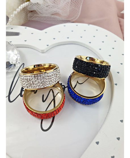 Pierścionek stal chabrowe cyrkonie