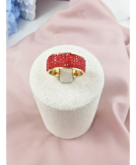 Pierścionek stal czerwone cyrkonie