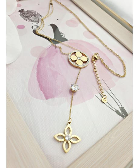 Naszyjnik wisior stal długi z koniczynkami