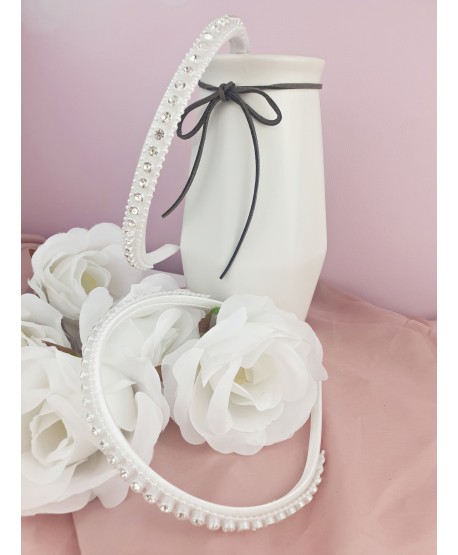 Opaska do włosów biała z kryształkami