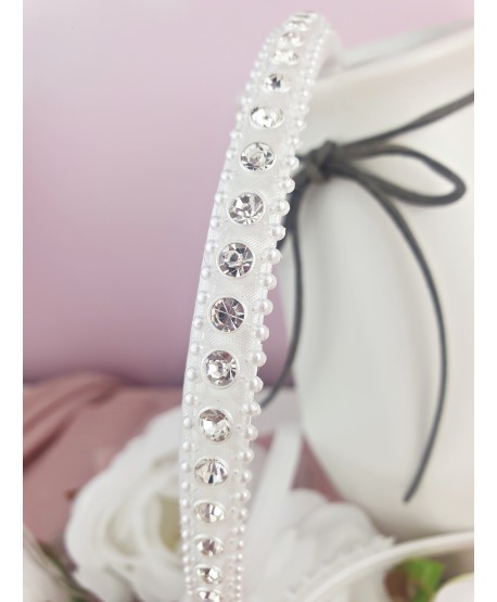 Opaska do włosów biała z kryształkami