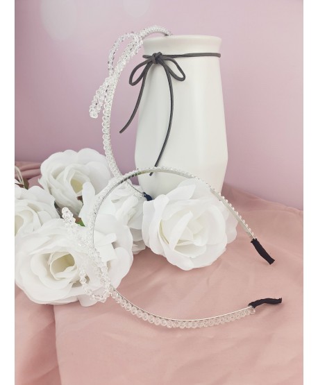 Opaska do włosów ozdobna z kryształków z kokardką