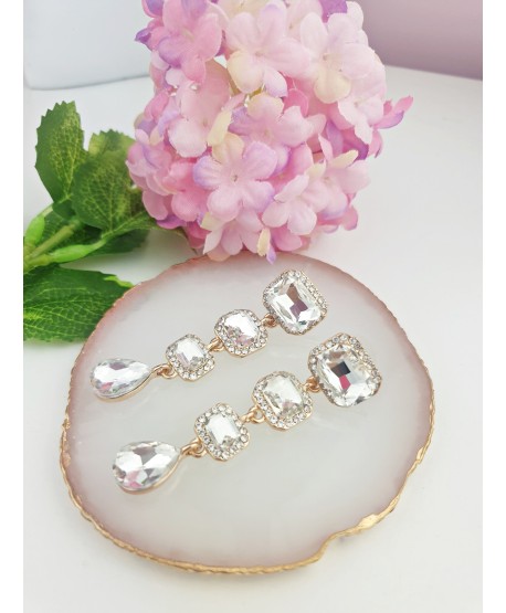 Kolczyki złote kwadratowe kryształki