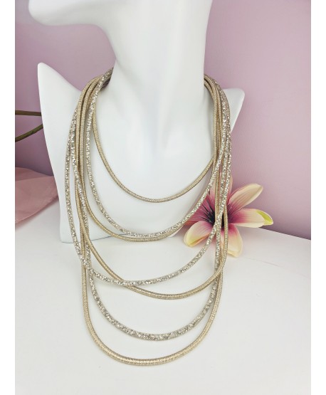 Naszyjnik długi złoty siateczkowy z kryształkami