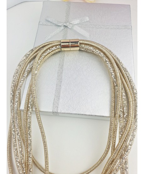 Naszyjnik długi złoty siateczkowy z kryształkami