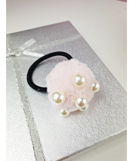 Gumki do włosów pompony z perełkami