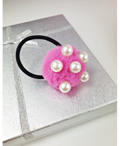 Gumki do włosów pompony z perełkami