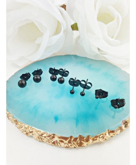 Kolczyki stal czarne kulki