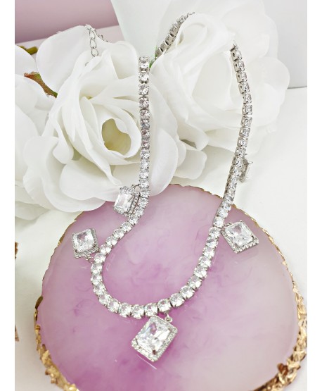 Naszyjnik stal bogato zdobiony srebrny