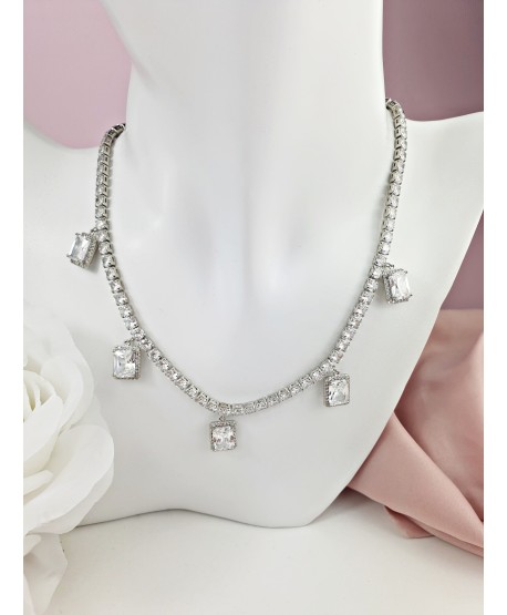 Naszyjnik stal srebrny z cyrkoniami