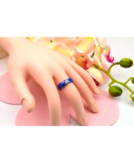 Pierścionek chabrowy ceramiczny z dżetami