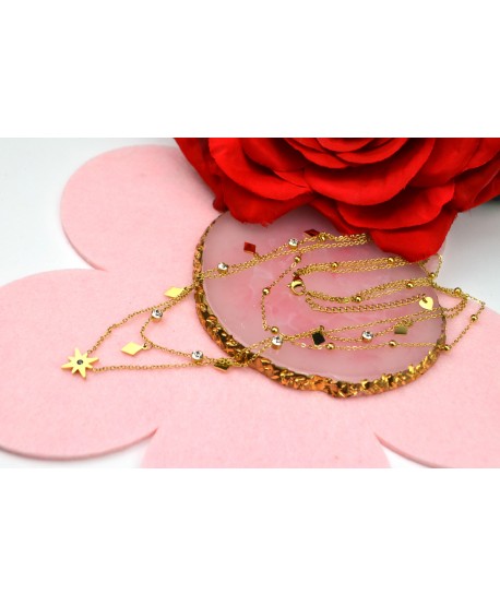 Naszyjnik kaskadowy stal złota z geometrycznymi elementami