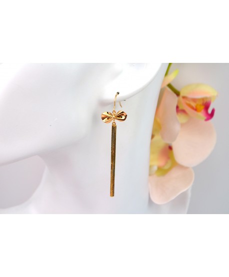 Kolczyki stal złote wiszące kokardki
