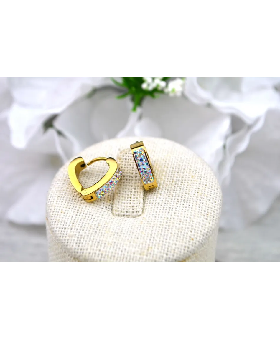 Kolczyki stal złote z błyszczącymi dżetami