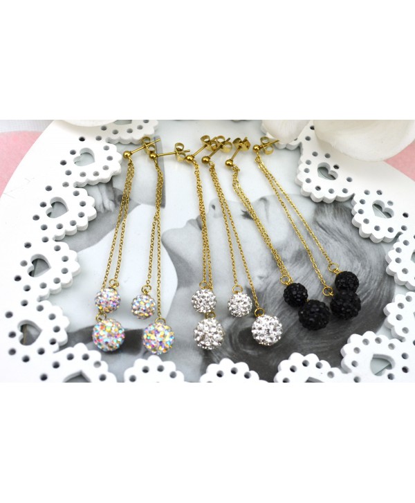 Kolczyki stal złote wiszące kuleczki shamballa Kolczyki stal złote wiszące kuleczki shamballa