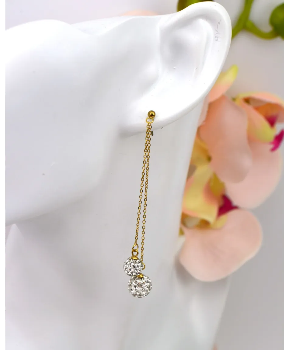 Kolczyki stal złote wiszące kuleczki shamballa