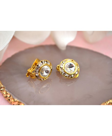 Klipsy złote okrągłe z kryształkami