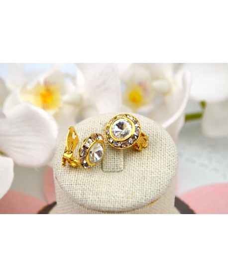 Klipsy złote okrągłe z kryształkami