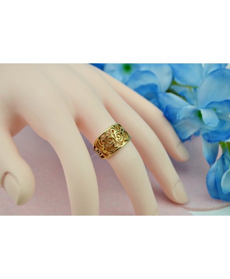Pierścionek stal złoty ażurowy szeroki