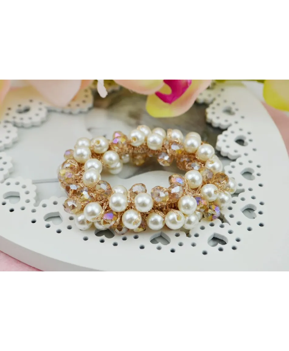 Gumki ozdobne do włosów z perełkami i kryształkami kolory