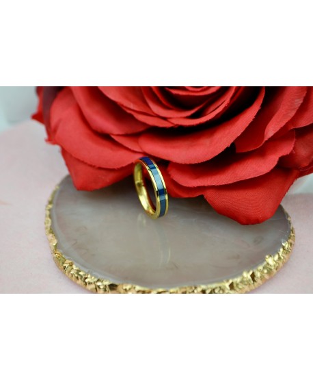 Pierścionek stal granatowo złota obrączka