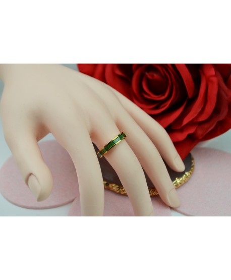 Pierścionek stal zielono złota obrączka