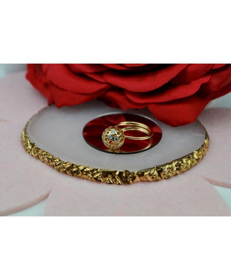 Pierścionek stal złoty ażurowa kulka