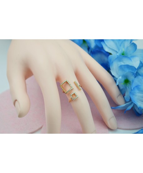 Pierścionek stal złoty kwadraty