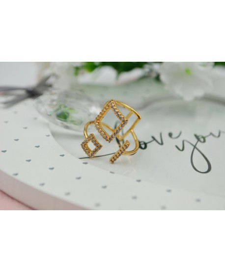 Pierścionek stal złoty kwadraty