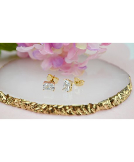 Kolczyki stal złote prostokątne cyrkonie