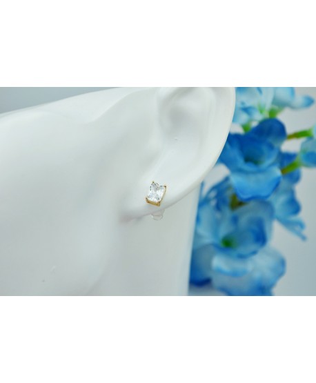 Kolczyki stal złote prostokątne cyrkonie