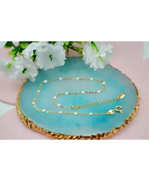 Bransoletka na kostkę stal z koralikami kolory