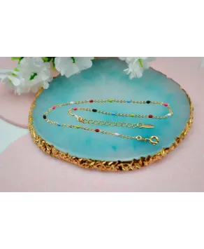 Bransoletka na kostkę stal z koralikami kolory