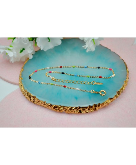 Bransoletka na kostkę stal z koralikami kolory