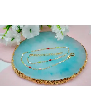 Bransoletka na kostkę stal z koralikami kolory