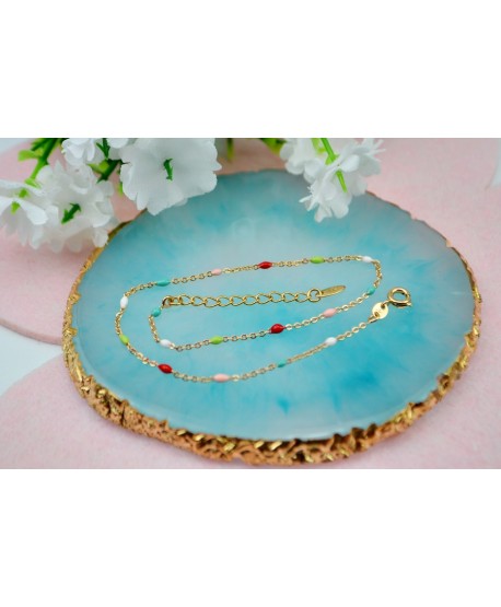 Bransoletka na kostkę stal z koralikami kolory