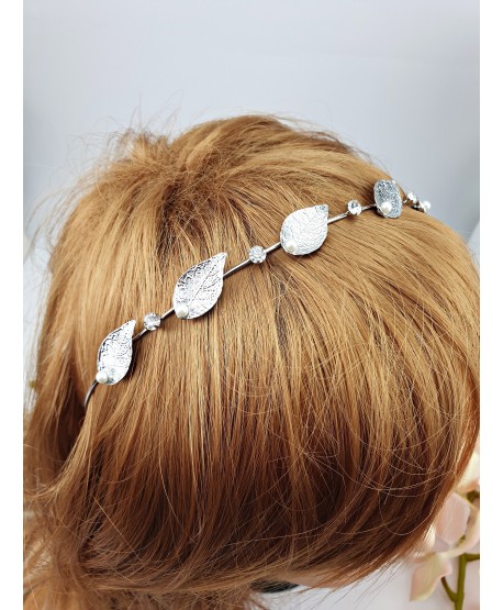 Opaska ozdobna srebrna z listkami