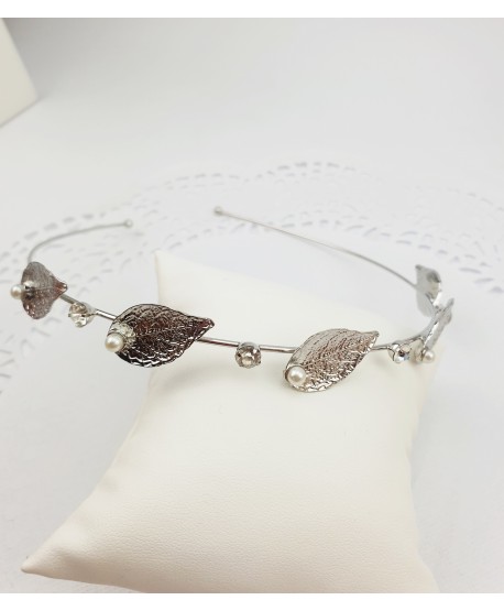 Opaska ozdobna srebrna z listkami