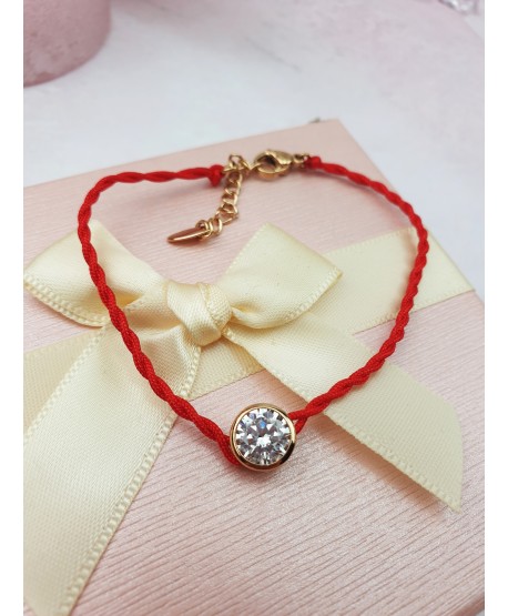 Bransoletka stal złota z kryształkiem na czerwonym sznureczku