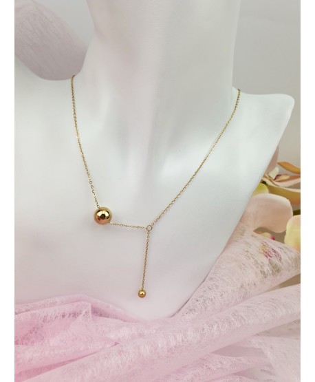 Naszyjnik stal złota kulka ze zwisem