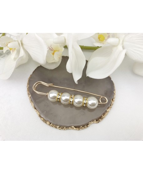 Broszka agrafka z perełkami