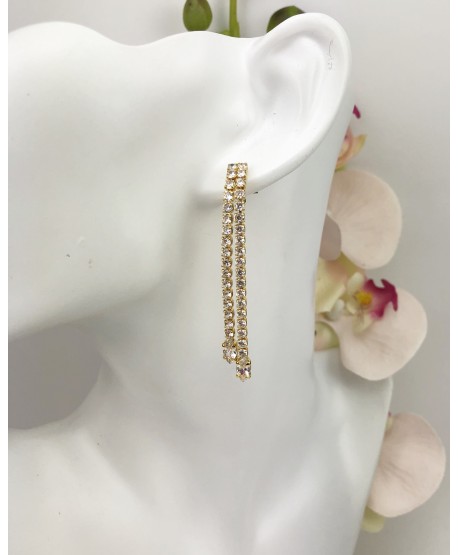 Kolczyki złote dwa rzędy dżetów