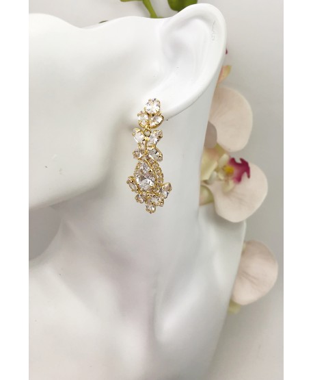 Kolczyki złote efektowne kwiatki z łezką