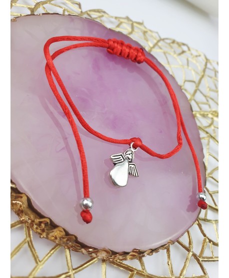 Bransoletka ściągana na czerwonym sznureczku z aniołkiem