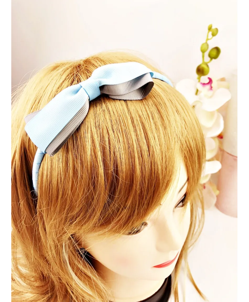 Opaska do włosów z kokardką niebieska/różowa